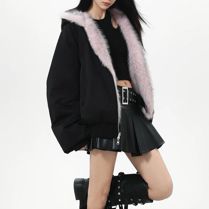 Y2K Fur-Lined Zip-Up Jacket - Vedlit