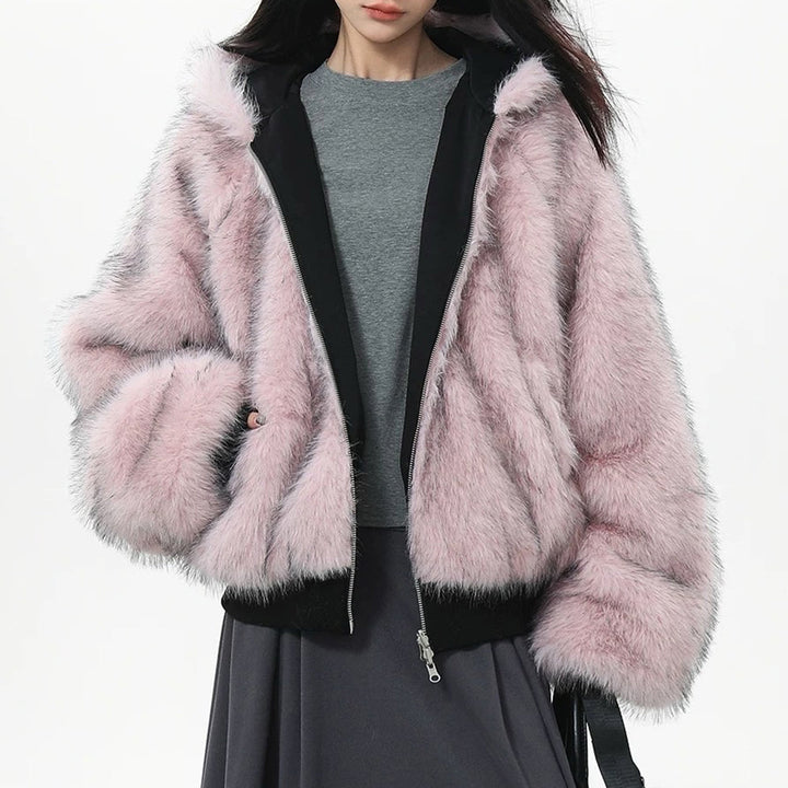 Y2K Fur-Lined Zip-Up Jacket - Vedlit