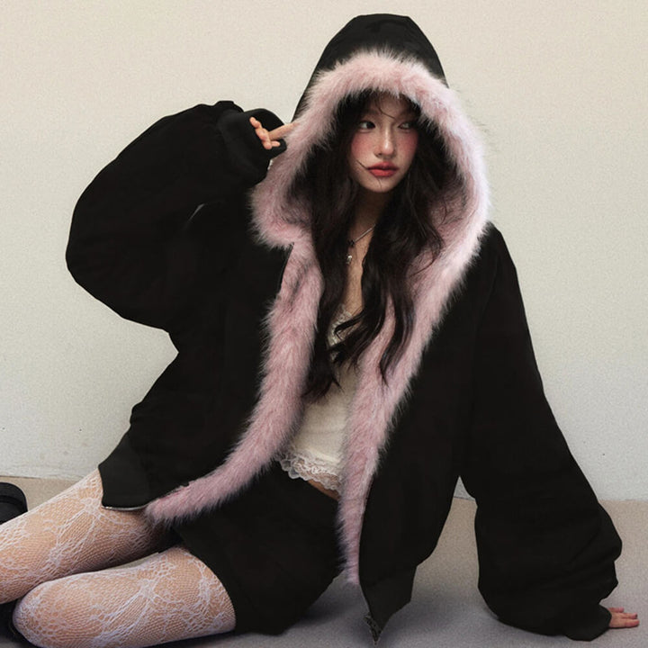 Y2K Fur-Lined Zip-Up Jacket - Vedlit