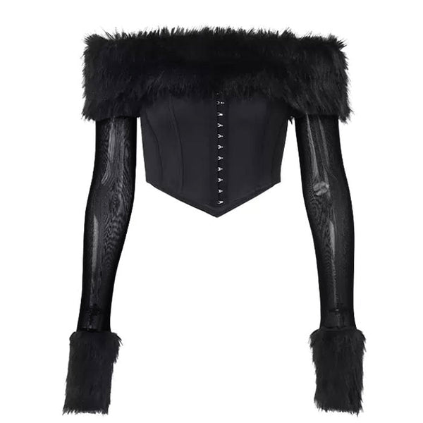 Y2K Fuzzy Off Shoulder Top - Vedlit