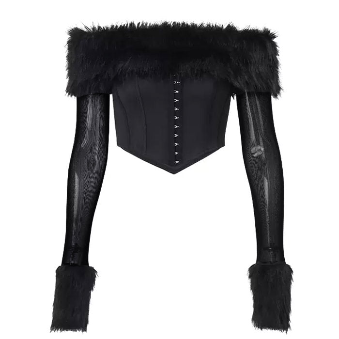 Y2K Fuzzy Off Shoulder Top - Vedlit