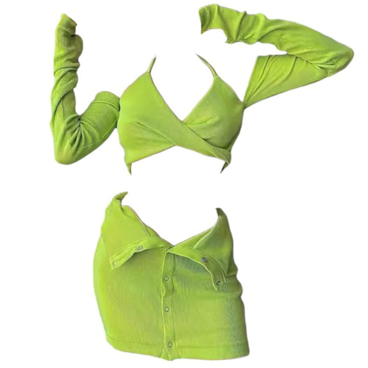 Y2K Halter Top with Gloves & Skirt Set - Vedlit