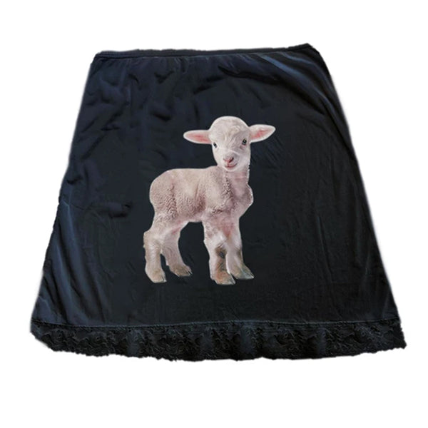 Y2K Lamb Print Lace Skirt - Vedlit