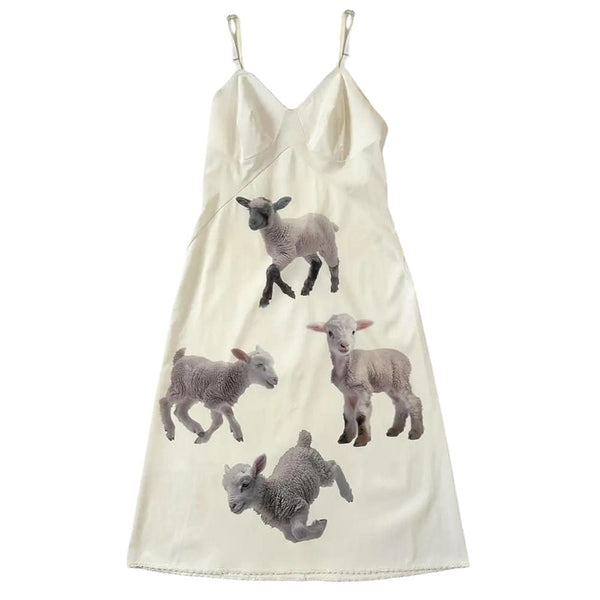 Y2K Lambs Print Slip Dress - Vedlit