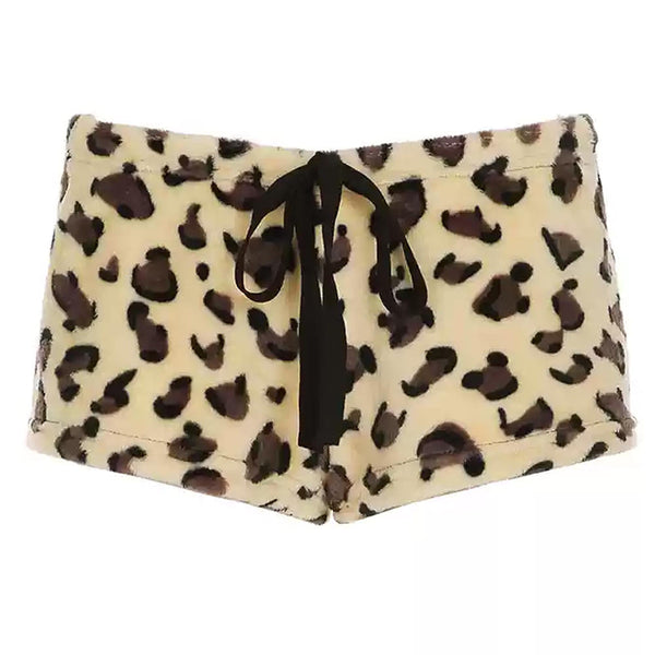 Y2K Leopard Fuzzy Mini Shorts - Vedlit