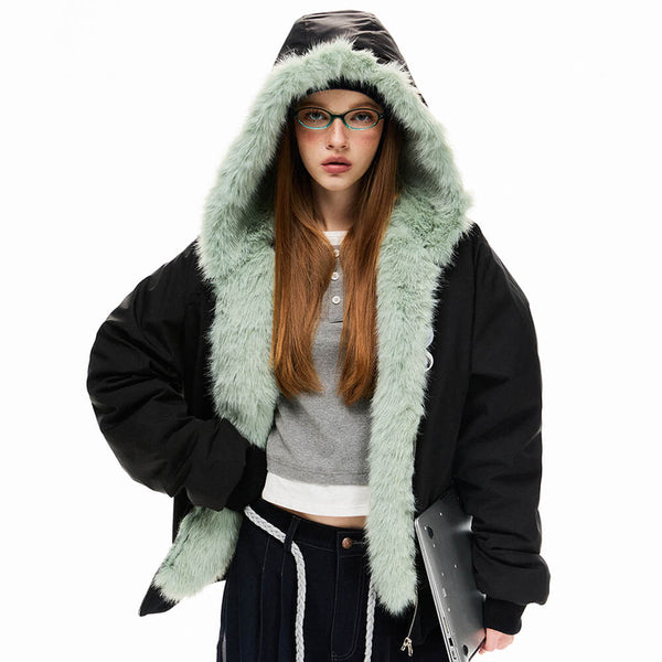 Y2K Mint Fur Parka - Vedlit