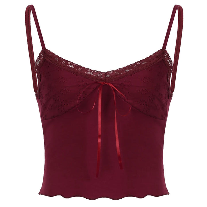 Y2K Red Bow Tie Lace Top - Vedlit
