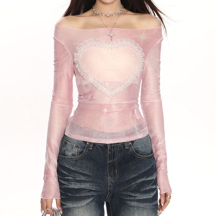 Y2K Ruffled Heart Long Sleeve Top - Vedlit