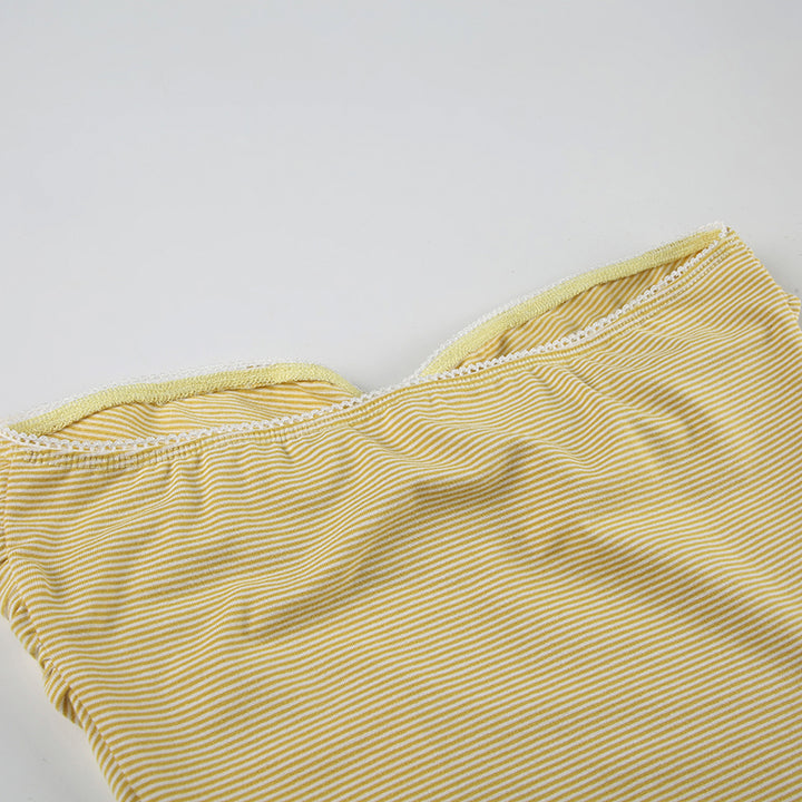 Yellow Ruched Bow Tube Top with Lettuce Hem - Vedlit