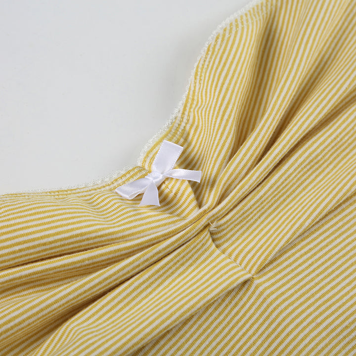 Yellow Ruched Bow Tube Top with Lettuce Hem - Vedlit