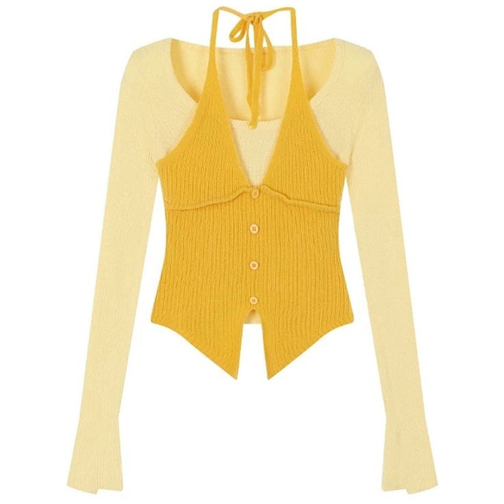 Springtime Layered Halter Knit Top - Vedlit