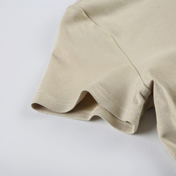 Zip Front Ribbed Crop Top with Mock Neck in Beige - Vedlit